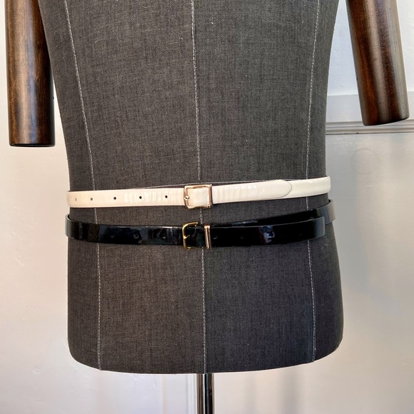 J. CREW Patent Leather Bl/Off Wh Skinny Belt Bundle XS/S